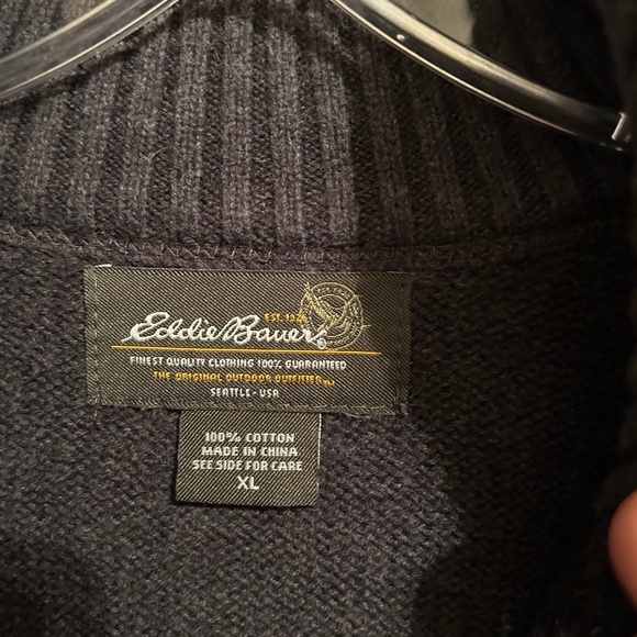 EUC Eddie Bauer Men’s Gray Mock-neck Knit Quarter Zip Sweater - Size XL - Picture 4 of 5